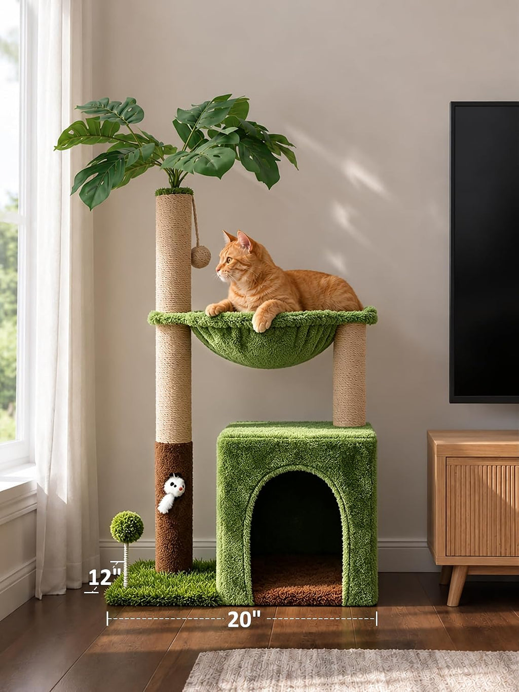 Woochpet 38'' Cat Tree Tower with Scratching Posts Cat Condo Green-1