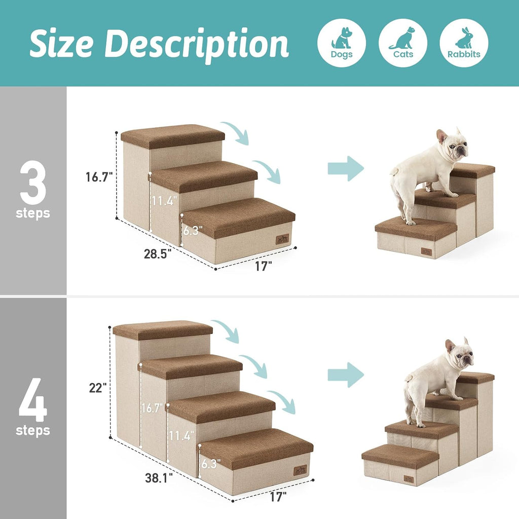 COZY KISS Dog Stairs with Storage, 16.7" H Wider Dog Steps, 3-Step