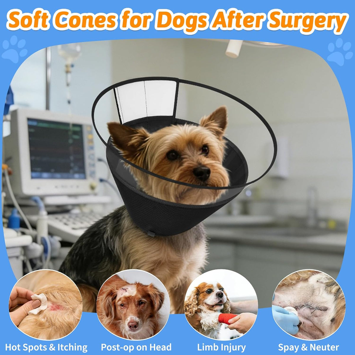 Dog Cone Collar, Clear Soft Cone to Stop Licking, Breathable Mesh