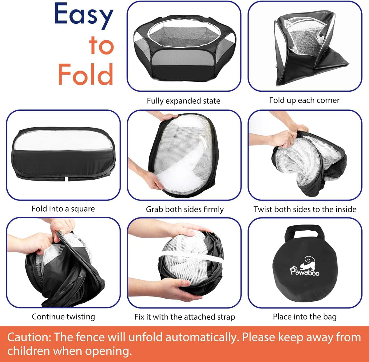 Pawaboo Small Animal Playpen, Waterproof Portable Pet Cage Tent, Black