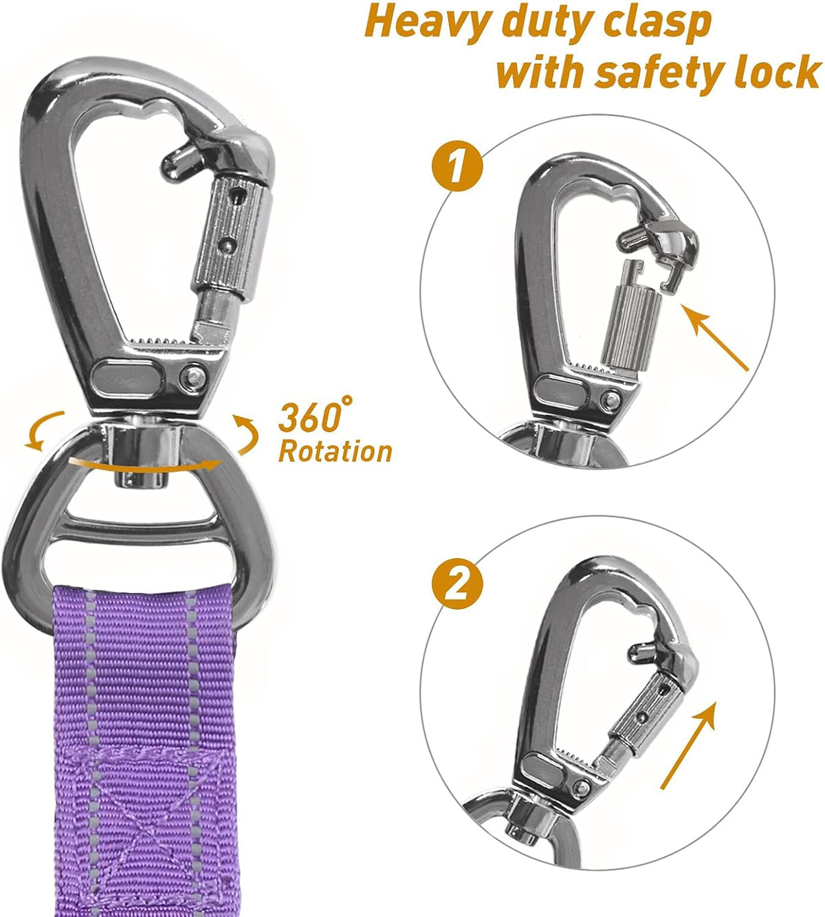AUBELL Tactical Dog Leash Heavy Duty,4-6ft No Pull Bungee Leash,Purple