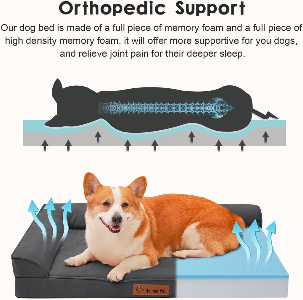 Rainmr Microsuede Dog Bed for Small & Medium Dogs - Orthopedic Dog Bed with Removable Washable Cover, Memory Foam Pet Bed Mat, 36x27 Inches, Dark Grey