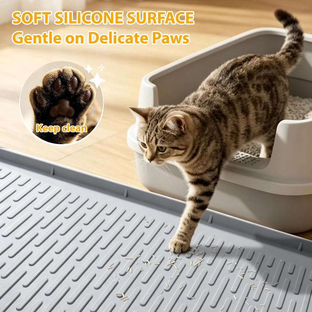 Cat Litter Box Mat, 47" x 35" Extra Large Silicone Cat Litter Mat | Waterproof & Washable Kitty Litter Catcher Matt, Soft on Paws Non-Slip Easy to Clean Reduces Litter Tracking for Indoor Cats