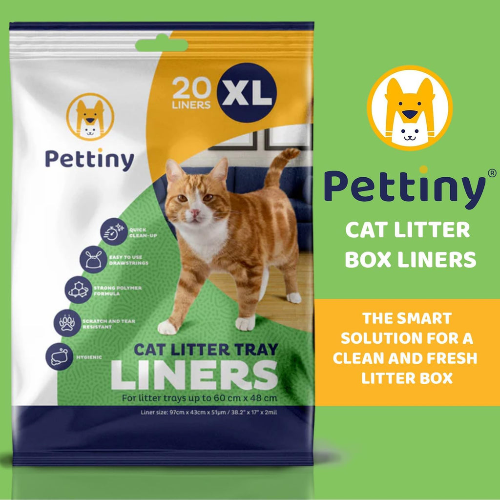 Pettiny 20 XL Cat Litter Box Liners with Drawstrings - Scratch Resistant Cat Litter Bags for an Extra Large Litter Pan