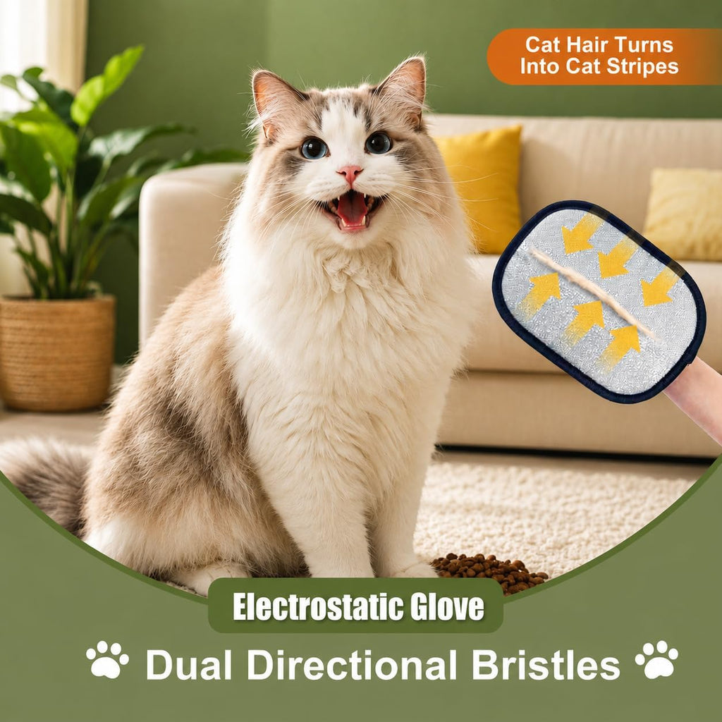 Pet Hair Remover Glove with Silicone Scraper – Reusable Electrostatic Lint & Fur Remover for Dog & Cat Hair on Couch, Carpet, Car Seat, Clothes & Laundry