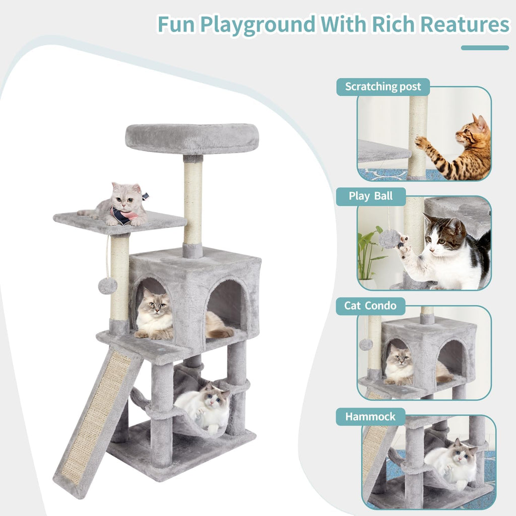 Cut Cat Tree Cat Tower Condo with Hammock Kittens Scratching Post Grey