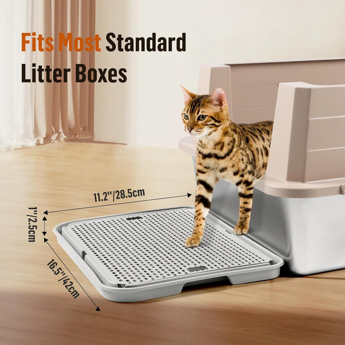 Cat Litter Box Step, Large Cat Litter Ramp with Filter Function, Light Grey
