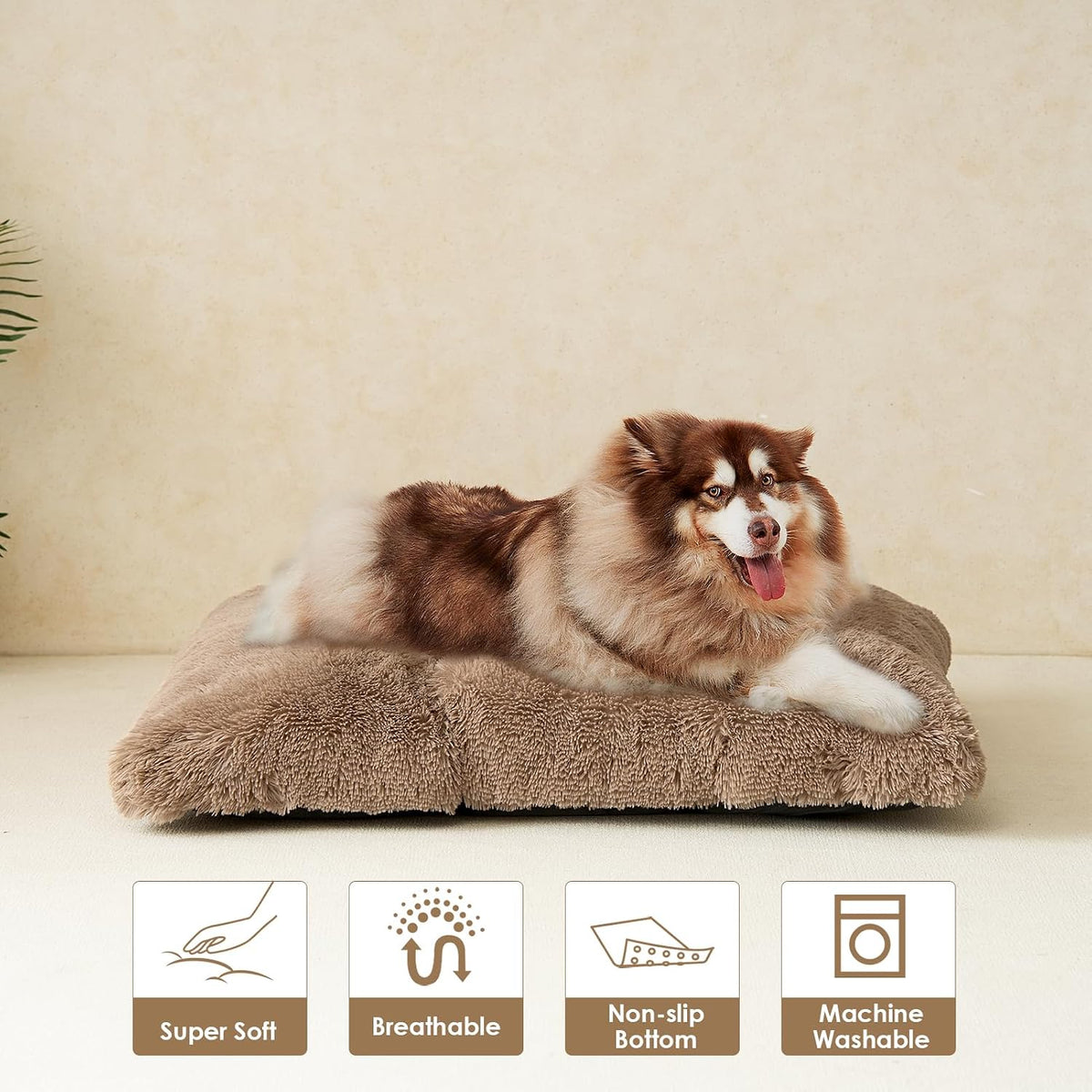 EHEYCIGA Fluffy Dog Crate Bed, Plush XX Large Dog Pillow, Camel