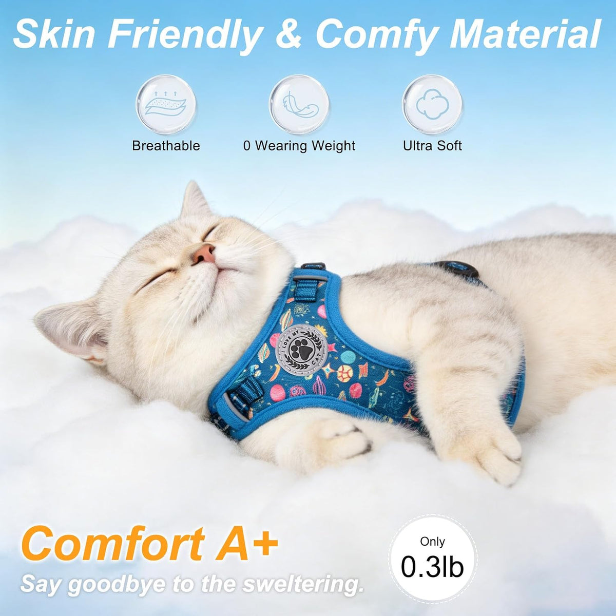 BEAUTYZOO Cat Harness and Leash Set, Escape Proof and Adjustable, Blue