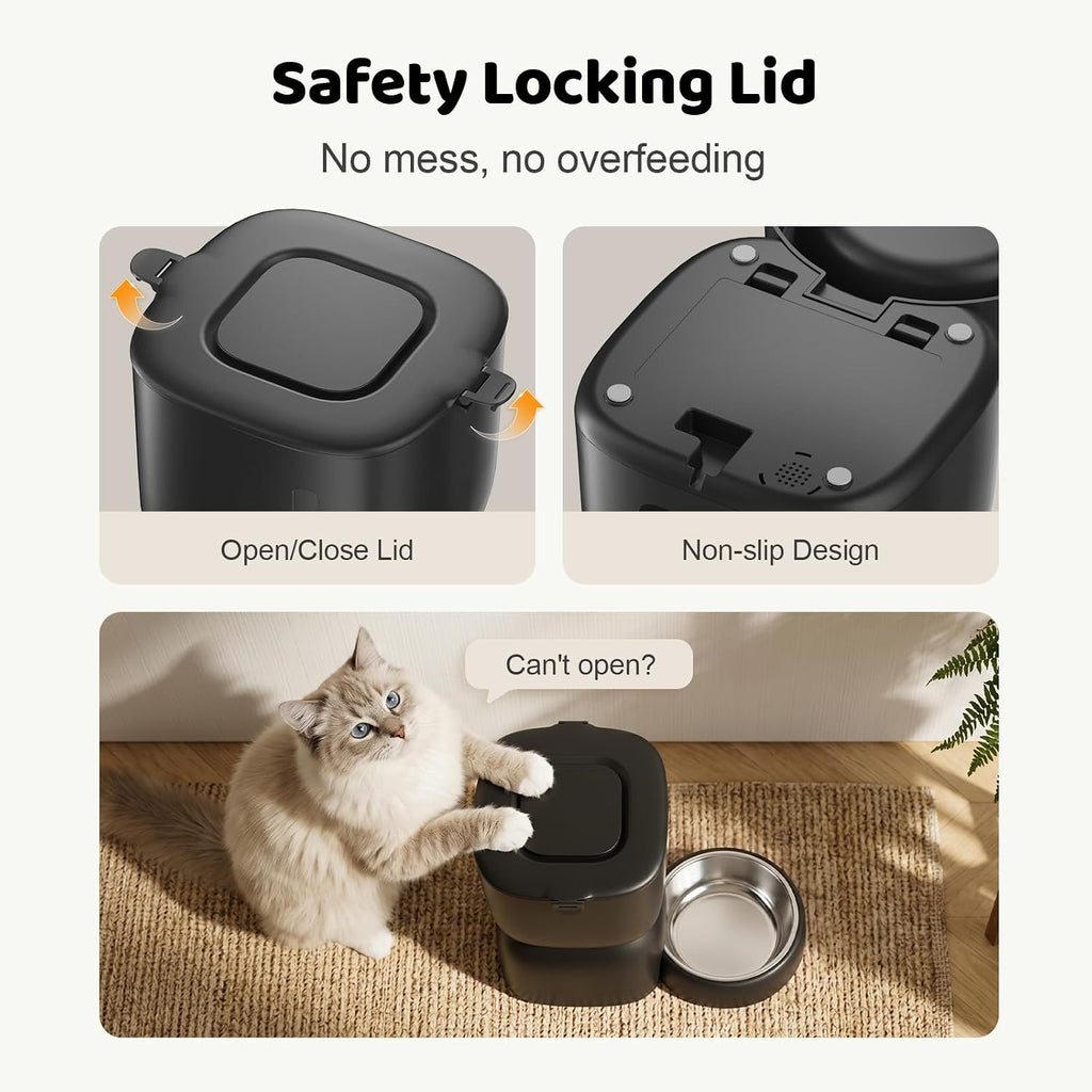 SARPAWS Automatic Cat Feeder, 3L Timed Pet Food Dispenser with 304 Stainless Steel Bowl, 10s Voice Recorder, Dual Power 180-Day Battery Life, Anti-Clogging Auto Pet Feeder for Small Cats and Dogs