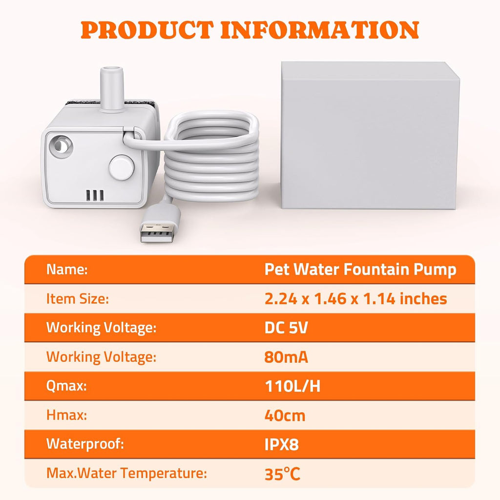 Pawtners Replacement Pump for WF008A 4L Stainless Steel Cat Water Fountain