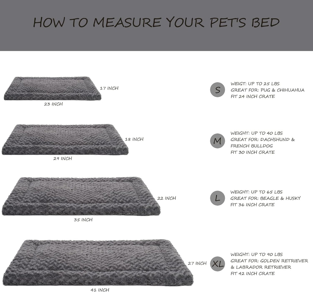 Washable Dog Bed Mat Ultra Soft Dog Crate Pad Comfy Fluffy Pet Kennel Beds Sleeping Mattress for Large Jumbo Medium Small Dogs, 36 x 23 Inch, Gray (Pack of 2)