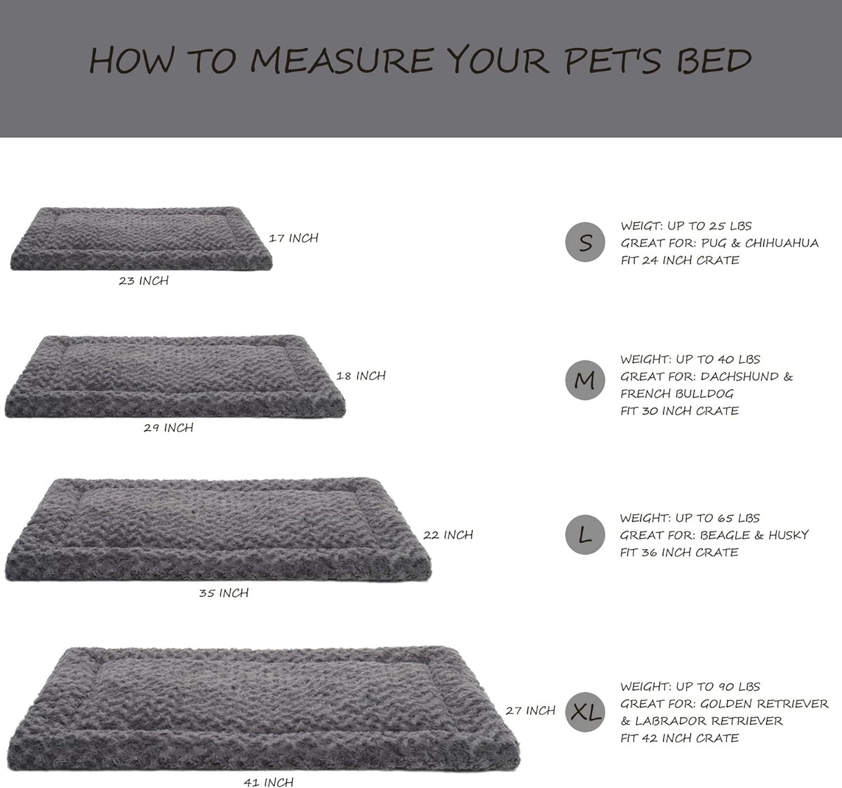 Washable Dog Bed Mat Ultra Soft Dog Crate Pad Comfy Fluffy Pet Kennel Beds Sleeping Mattress for Large Jumbo Medium Small Dogs, 36 x 23 Inch, Gray (Pack of 2)