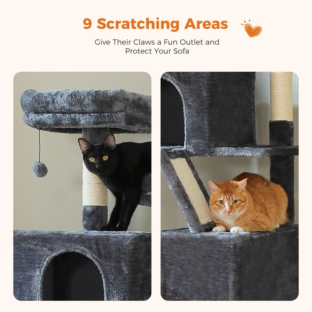 MUTTROS 70.8" Tall Cat Tree for Large Cats, Multi-Level Cat Tower with 8 Sisal Scratching Posts, 2 Top Perches, Big Condo, Large Hammock, and Cat Furniture for Indoor Cats, Dark Gray