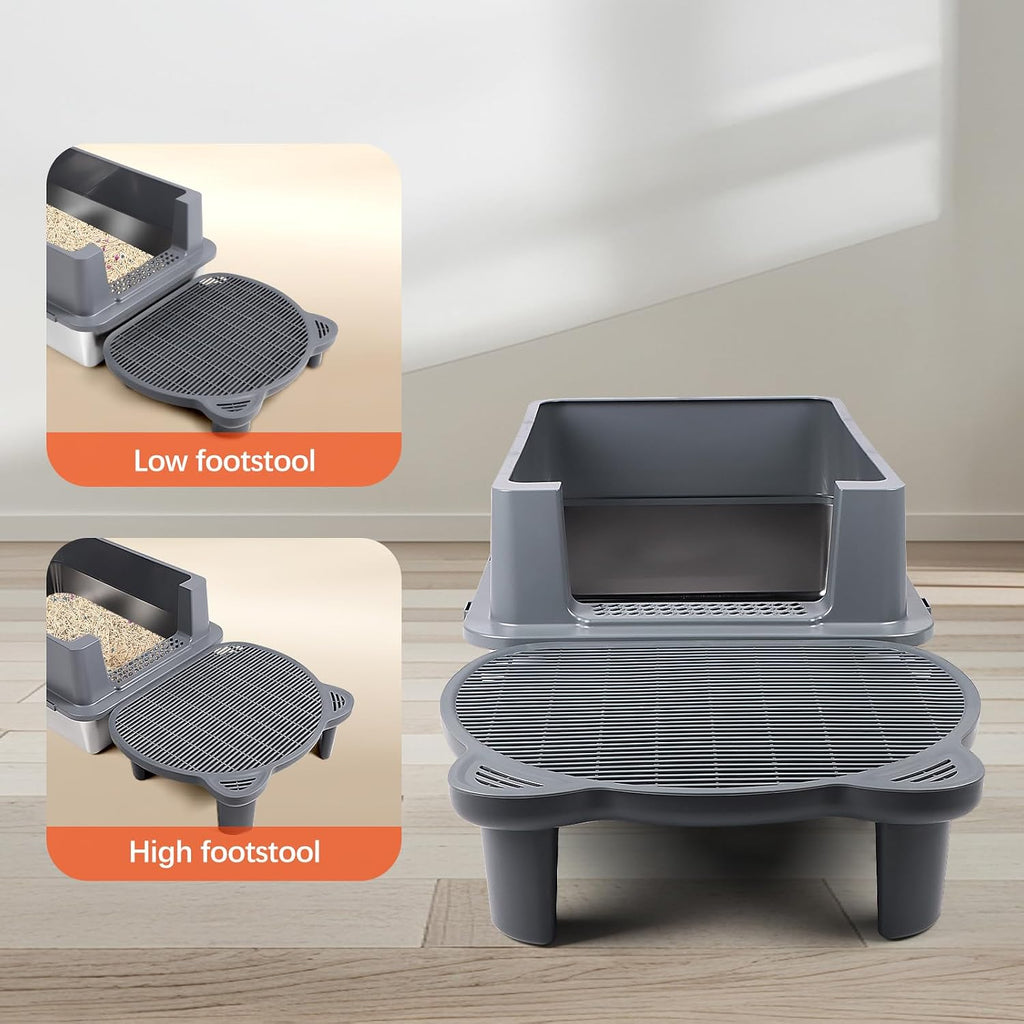 Litter Box Step Adjustable Cat Step with Filter Function,Dark Grey