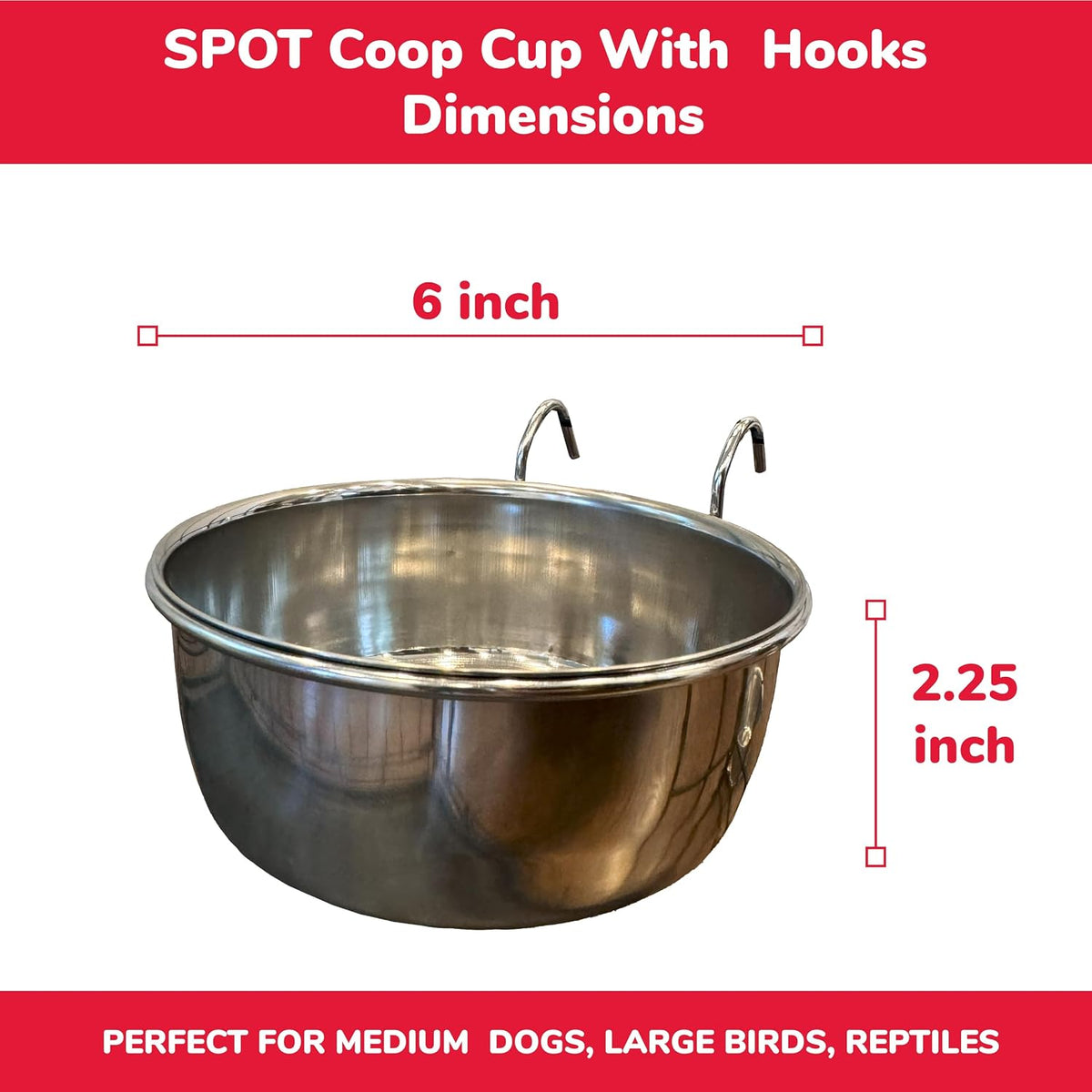 SPOT Coop Cup Wire Hanger - Stainless Steel Hanging Bowl for Pet Crates, Easy Install, Chew-Proof, Removable Water/Kibble Bowl for Medium Dogs, Cats, Large Birds, Reptiles - 3.75 Cups (30 Oz) 