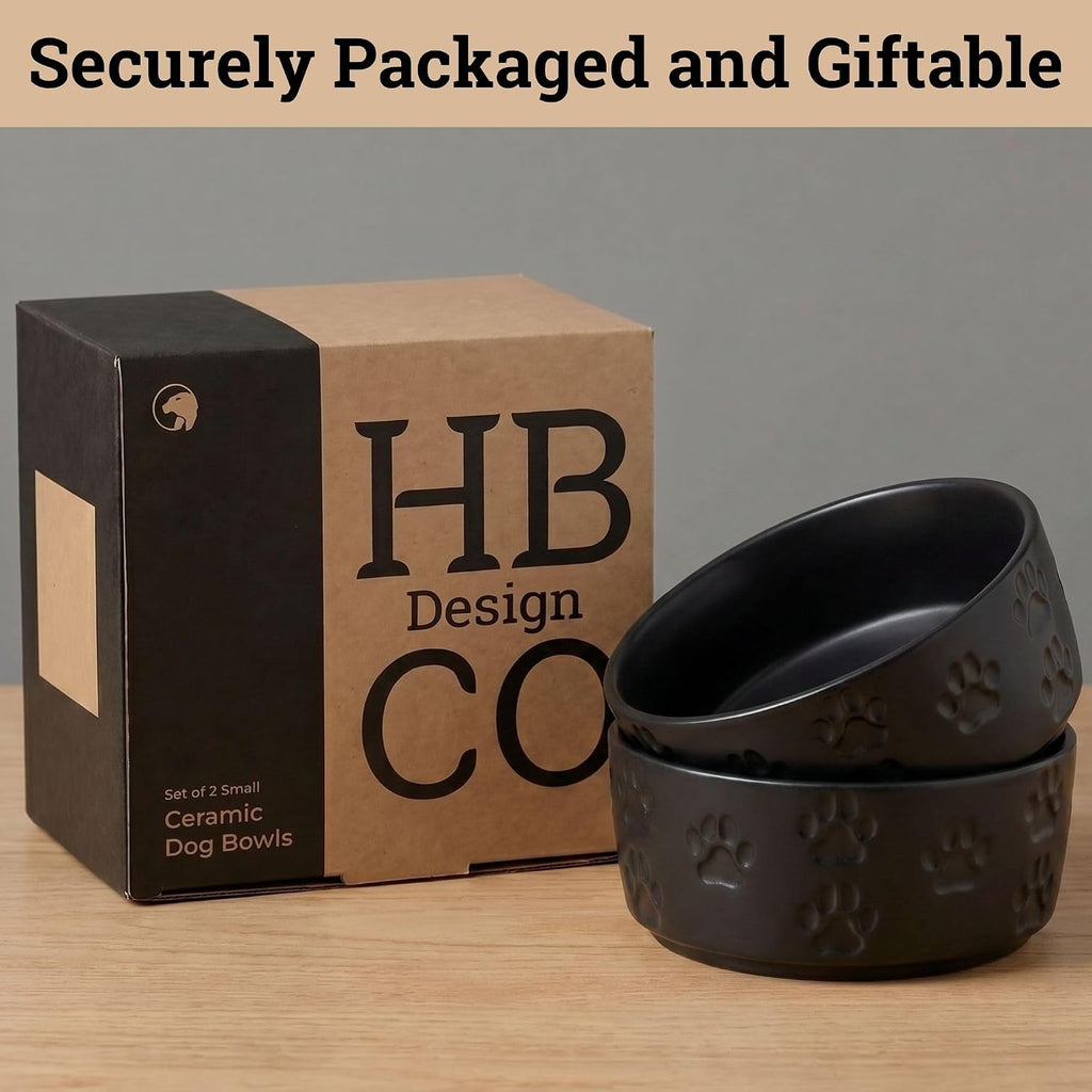 Ceramic Dog Bowl Set of 2 with Anti-Skid Base, 5.5"W x 2"H, 2 Cup Capacity