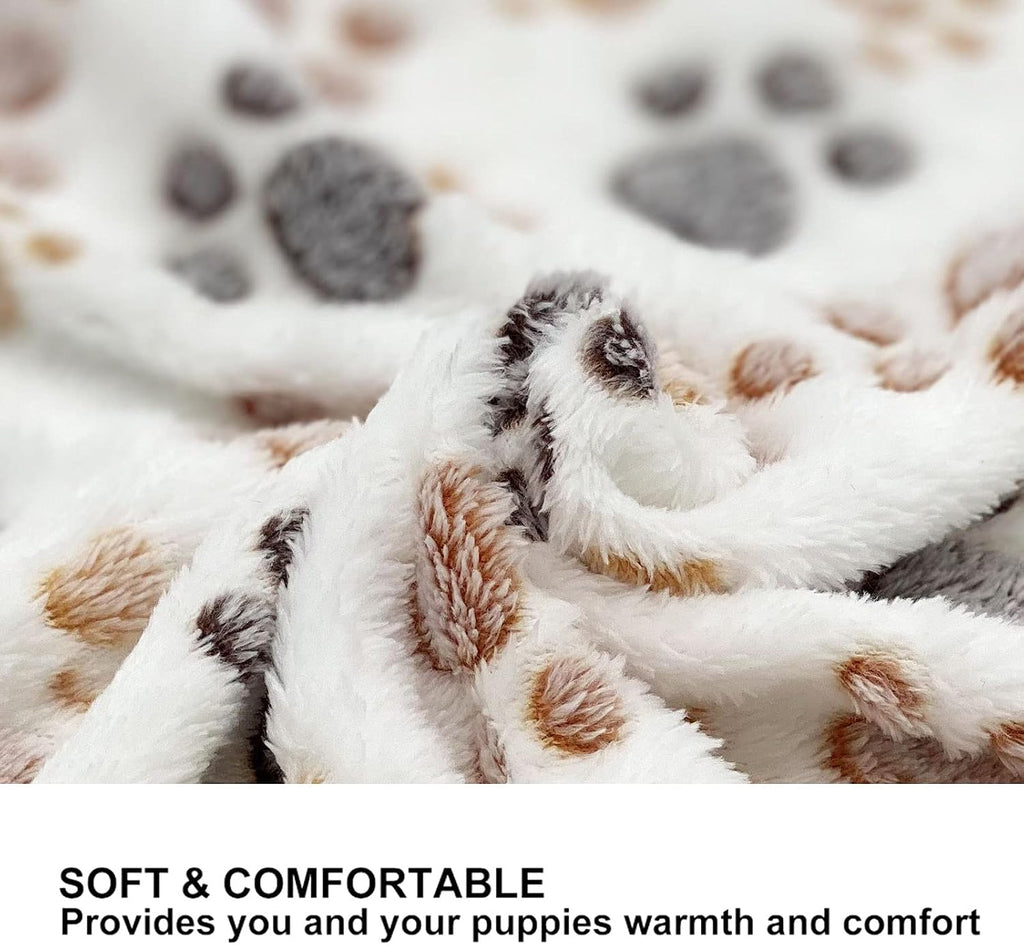 SORKUT 1 Pack 3 Puppy Dog Blankets Super Soft Warm Sleep Mat Fluffy Premium Fleece Pet Blanket Flannel Throw for Dog Puppy Cat - Paw Print Beige/Pink/Brown Medium (29"x20")