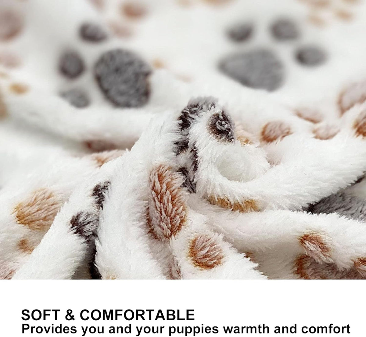 SORKUT 1 Pack 3 Puppy Dog Blankets Super Soft Warm Sleep Mat Fluffy Premium Fleece Pet Blanket Flannel Throw for Dog Puppy Cat - Paw Print Beige/Pink/Brown Medium (29"x20")