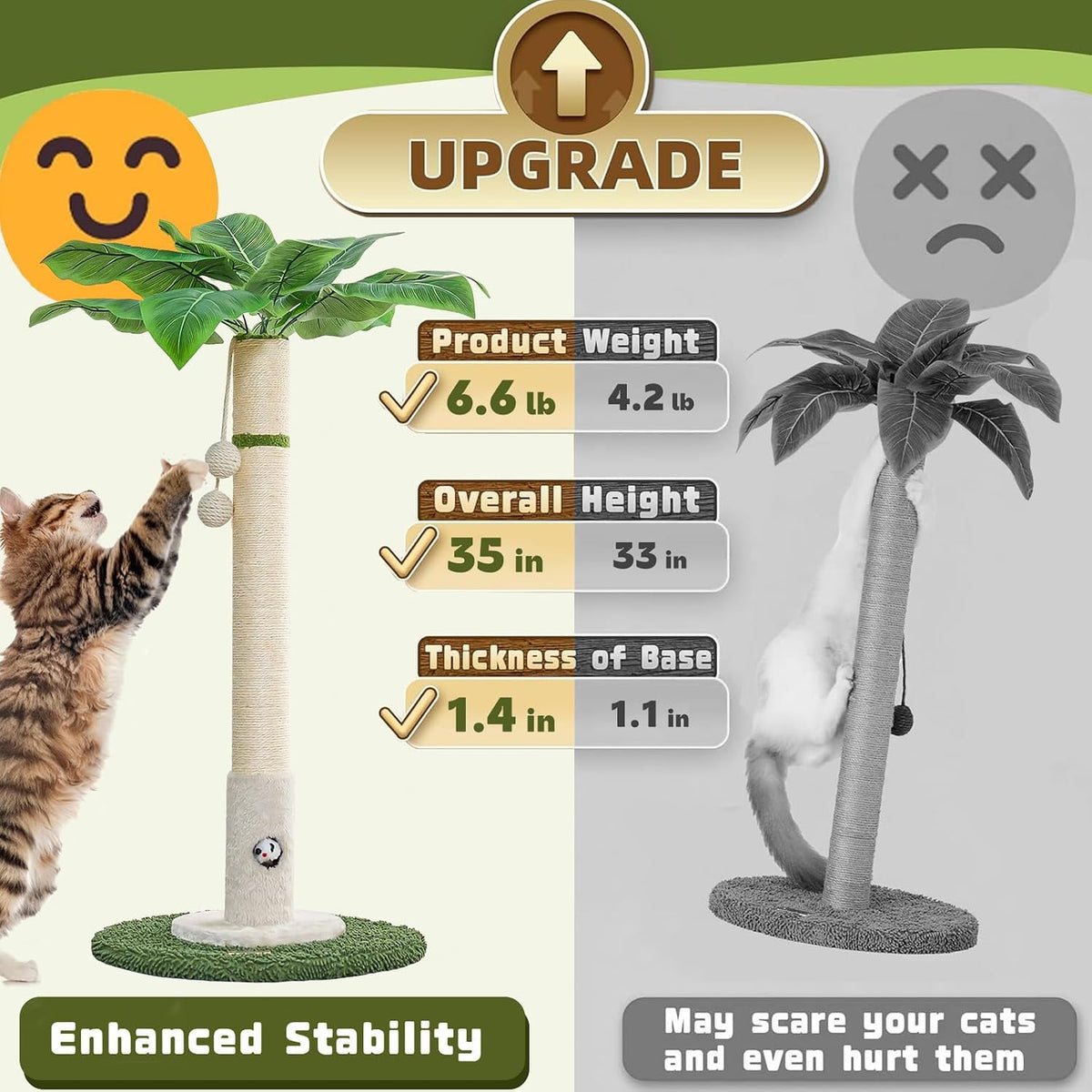 Woochpet Cat Scratching Post for Indoor Cats,36" Tall Cat Scratcher （White）