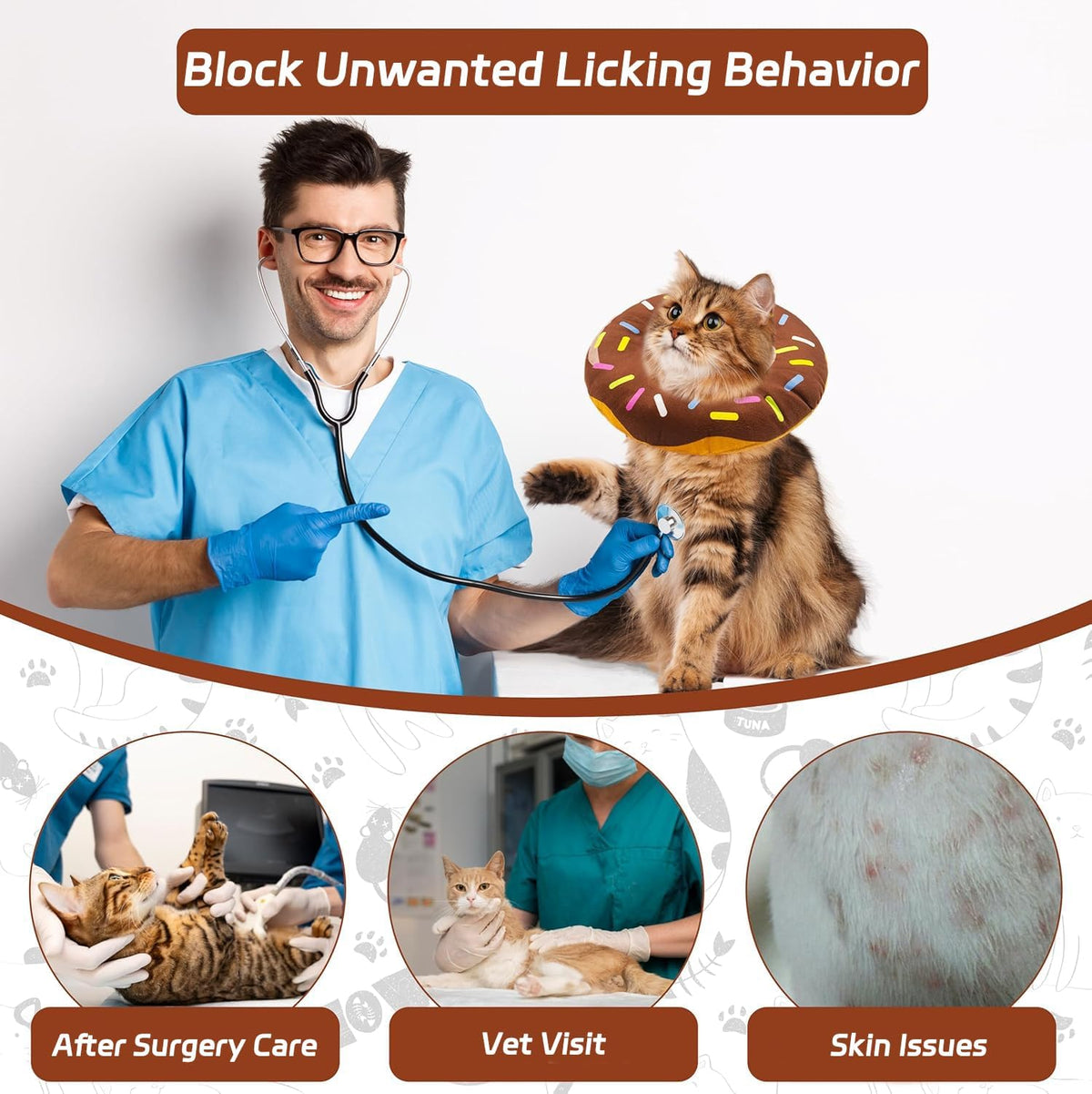 Seyezo Cat Cone Collar Soft, Adjustable Cat Recovery Collars, Donut Brown S