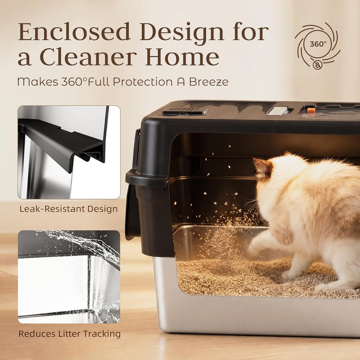 Jotesnew 2 Pack XL Enclosed Stainless Steel Litter Box with Lid, Black