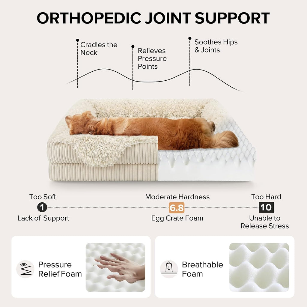 GASUR Orthopedic Dog Bed for Large Sized Dog, Plush Washable Dog Couch Beds