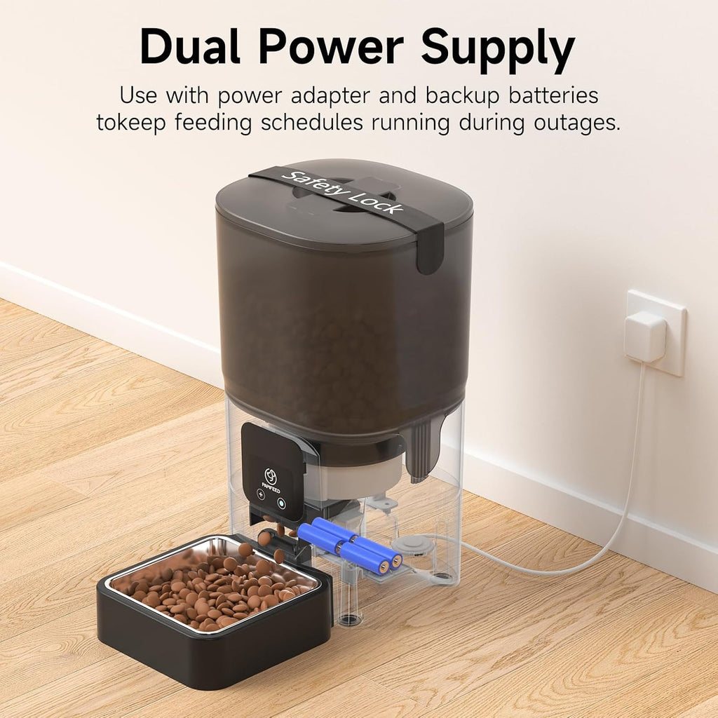 PAPIFEED Automatic Cat Feeder with App, 5G WiFi Auto Cat Feeder, 6L Slow-Feed Cat Food Dispenser for Dry Food, Dual Power Supply Timed Pet Feeder for Small Dog, 10 Meals/Day, 12 Portions/Meal, Black
