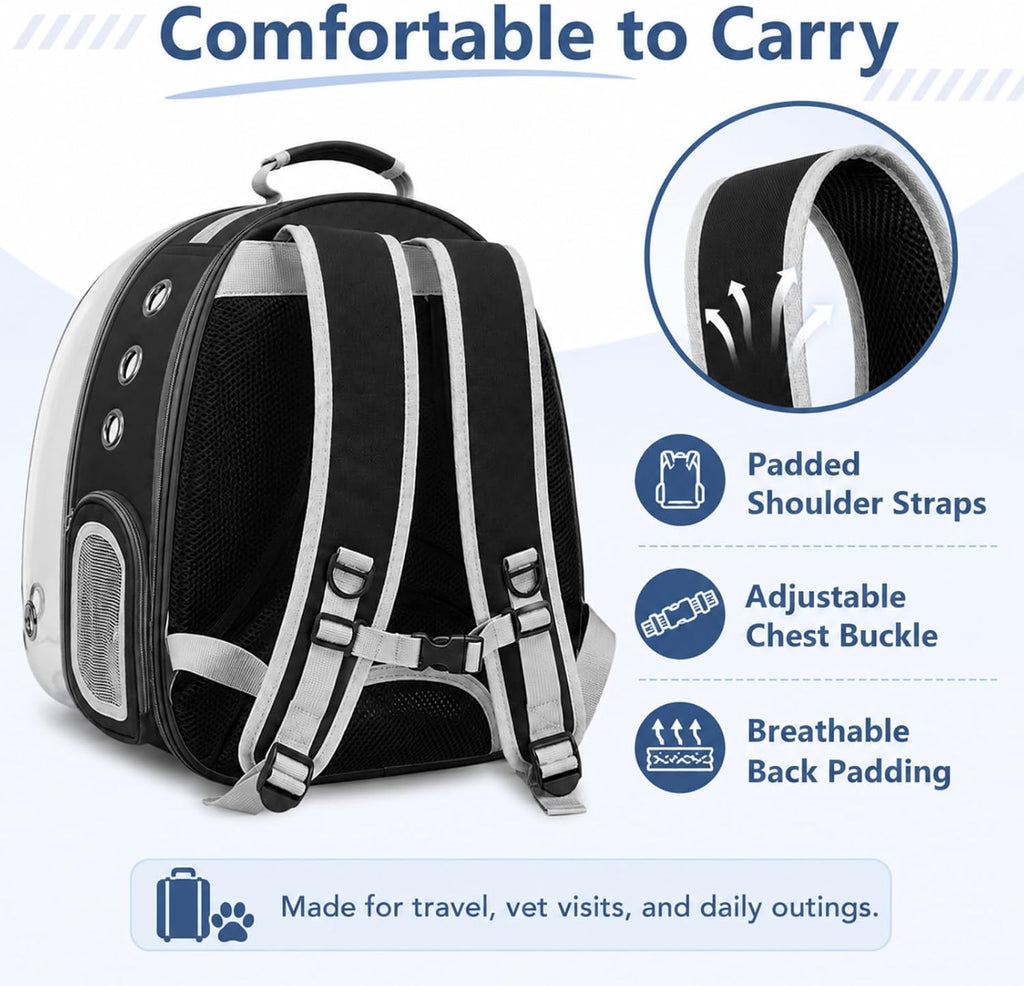 Expandable Cat Carrier Backpack with Bubble Window and Mesh, Black
