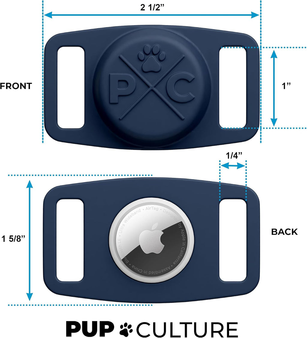 Pup Culture (2 Pack) AirTag Dog Collar Holder - Durable and Protective Dog Collar AirTag Holder- Track Your Pet Using Apple AirTag Technology
