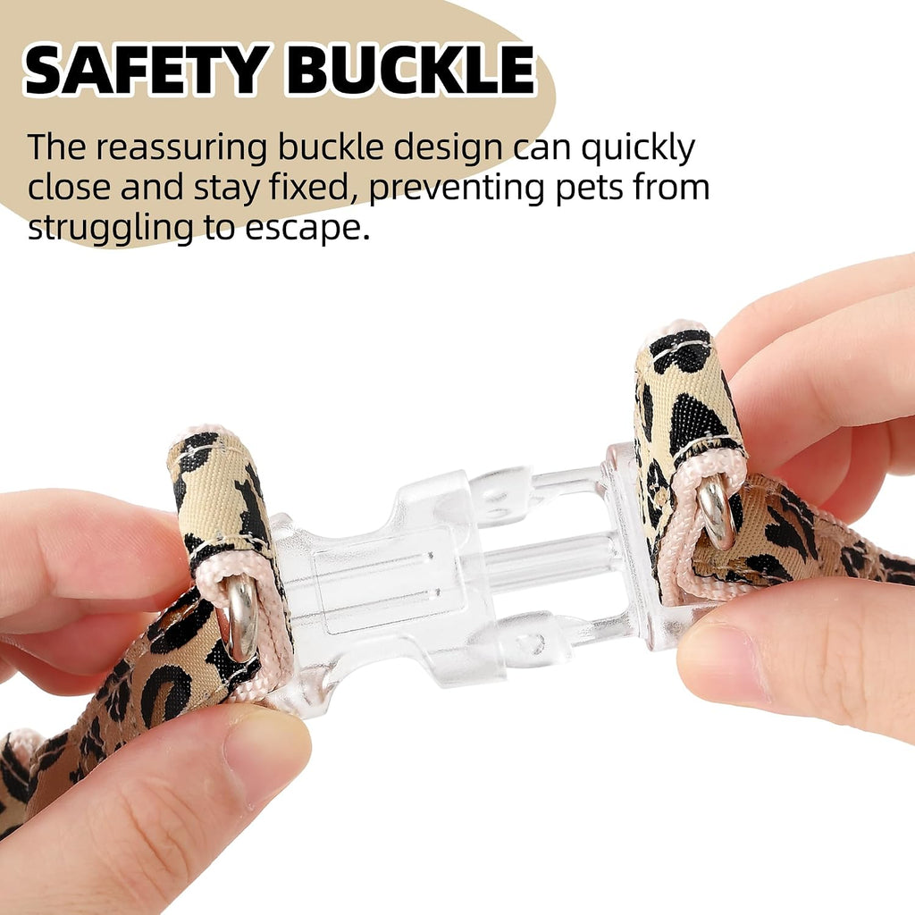 Mile High Life Leopard Dog Harness Collar Leash Set, Adjustable No Pull Dog Halter Harness for Small Breed Dogs, Easy Control for Training Walking (Beige, M Chest 15"-21", Neck 13"-17")