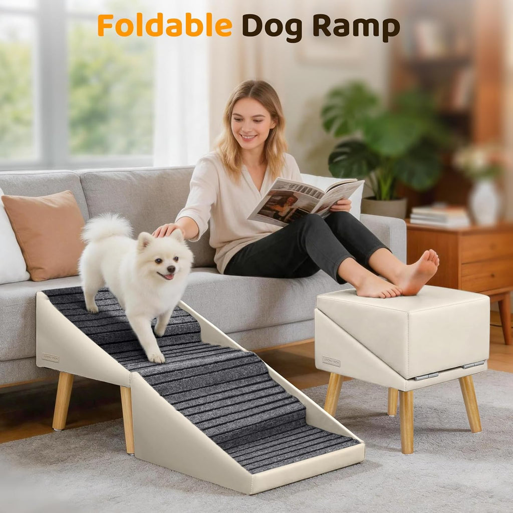 Dog Stairs for Small Dogs,17" H 4‑Step Non‑Slip Dog Ramp for Couch Low Bed