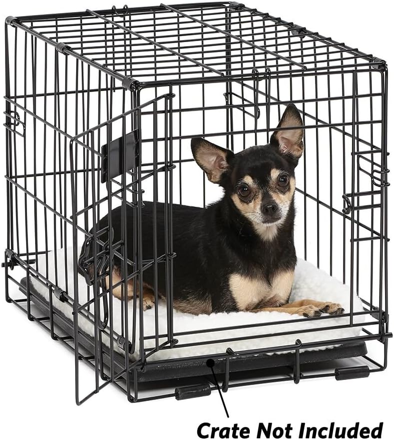 QuietTime by MidWest 18" Dog Crate Bolster Bed, White Fleece, Toy Breeds | Crate Mat, Measures 16.86 x 12.01 x 2.76 Inches, Machine Washable Pet Bed, Fits Most 18-Inch Dog Crates