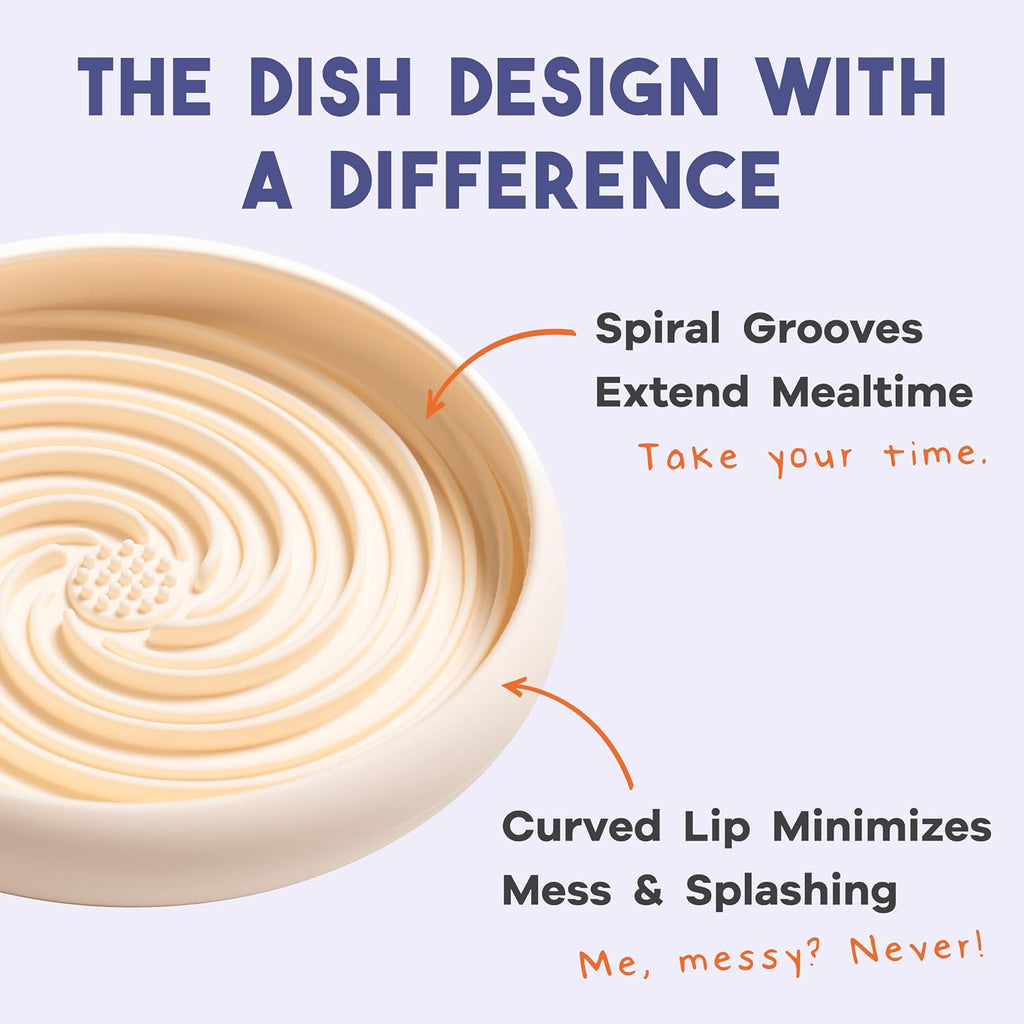 Large Lick Dish - Silicone Lick Mat + Slow Feeder for Cats & Dogs (Almond)