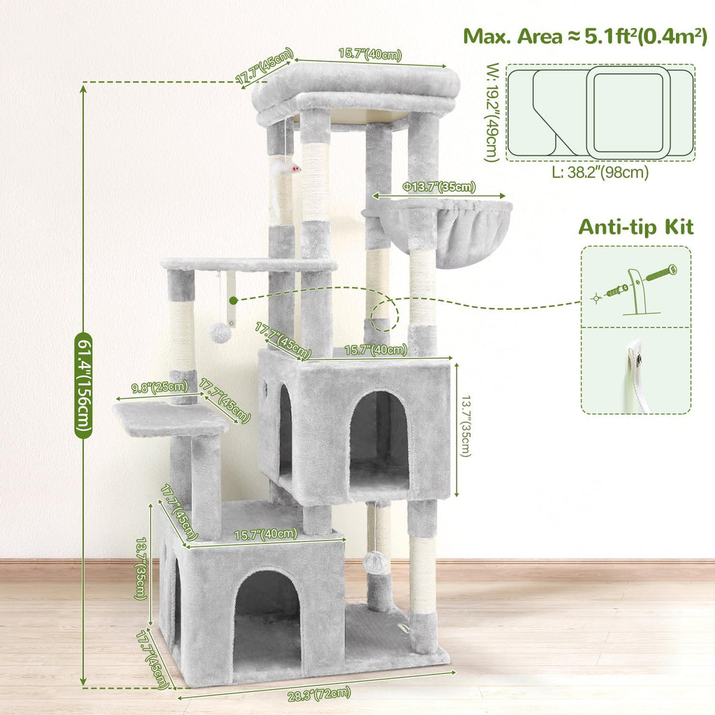 Globlazer Heavy Duty Cat Trees for Big Cats Maine Coon, F61, Cloud Grey
