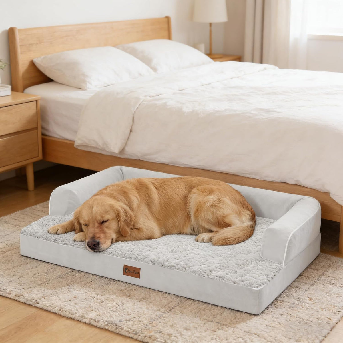 Orthopedic Dog Bed for Extra Large Dogs, 48x30in, Grey White