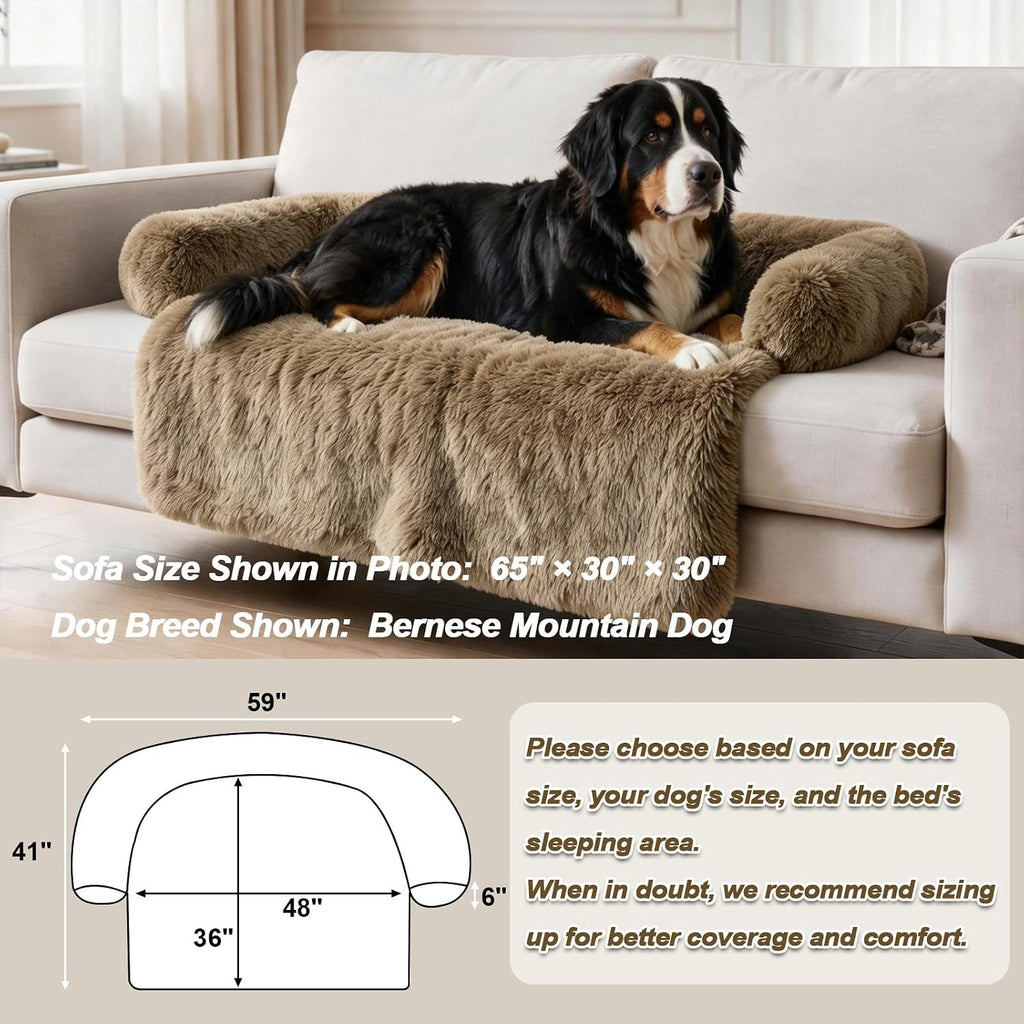 GGIB Calming Dog Bed Fluffy Plush Dog Mat for Furniture Protector with Removable Washable Cover for Large Medium Small Dogs and Cats (Extra Extra Large, Camel)
