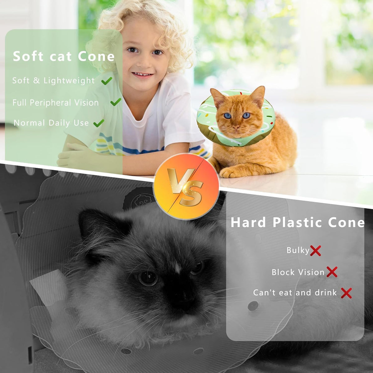 Seyezo Cat Cone Collar Soft, Adjustable Cat Recovery Cone, Waterproof Green