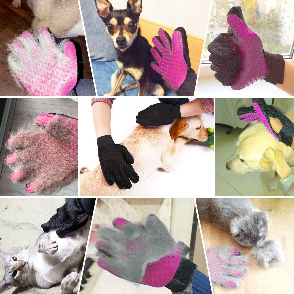 BYETOO Pet Dog Cat Grooming Glove with 261Tips,Gentle Deshedding Brush Glove,Efficient Pet Hair Remover Mitt,Massage Tool with Enhanced Five Finger Design,for Dog,Cat,Rabbit,Horse with Long/Short Fur 