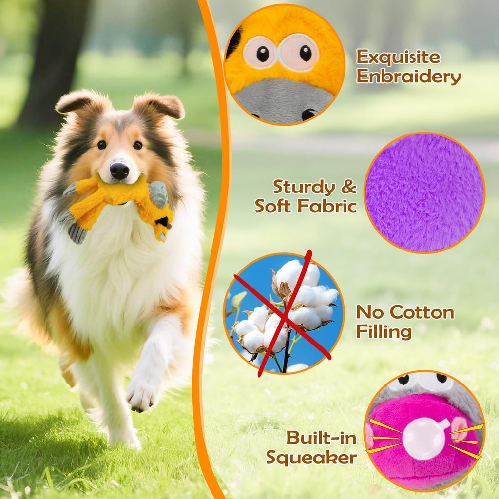 5 Pack No Stuffing Plush Dog Toys for Small Dogs | Lightweight Floppy Flat Crinkle Squeaky Toys，Teething Puppy Gifts，Machine Washable，Christmas toy
