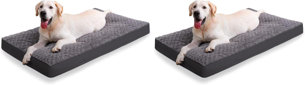 Dog Crate Bed Waterproof Dog Beds for Medium Dogs Rose Velvet Soft Fluffy Washable Dog Bed with Removable Cover & Anti-Slip Bottom, 35 x 22 Inch, Gray (Pack of 2)