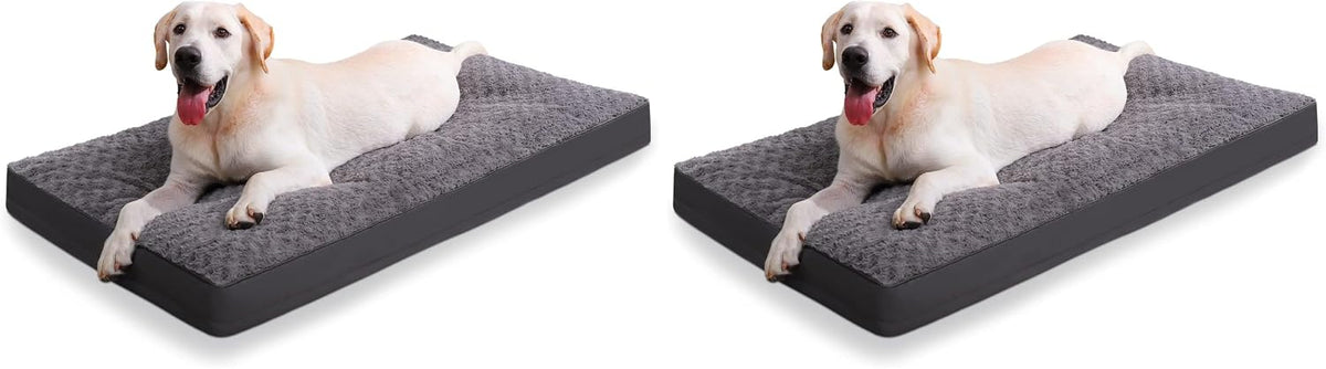 Dog Crate Bed Waterproof Dog Beds for Medium Dogs Rose Velvet Soft Fluffy Washable Dog Bed with Removable Cover & Anti-Slip Bottom, 35 x 22 Inch, Gray (Pack of 2)