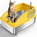 AIPERRO Stainless Steel Litter Box | XL Metal Cat Litter Boxes with Lid | Enclosed High Sided for Big Cats | Anti-Urine Leakage | Non-Stick & Easy to Clean with Litter Mat & Metal Scoop (Yellow)