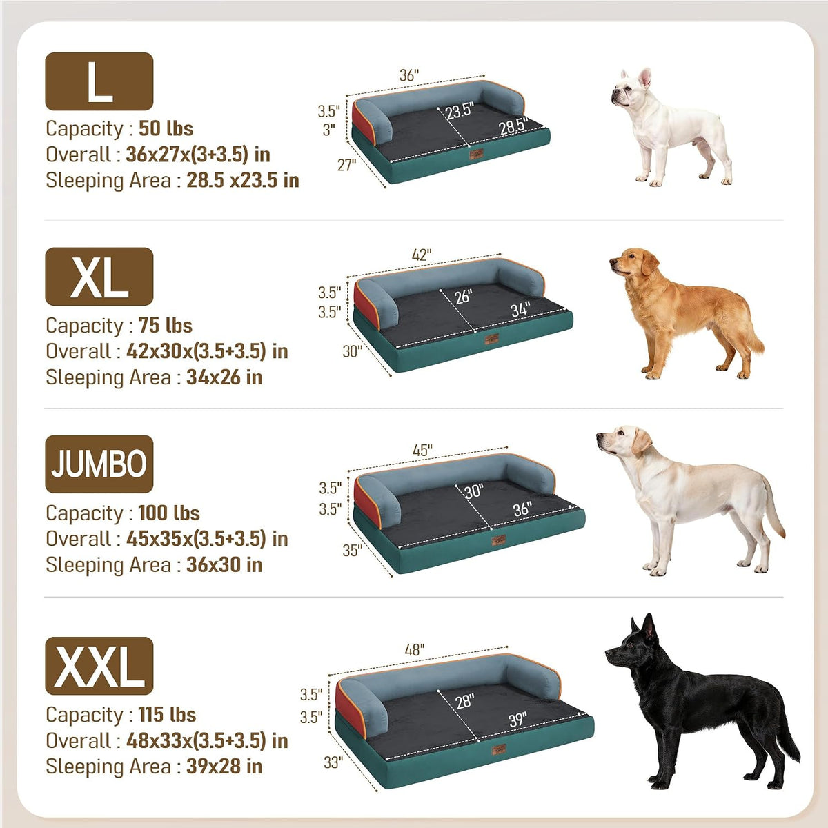 Comfort Expression Washable Dog Bed with Bolster for Medium to Large Dogs