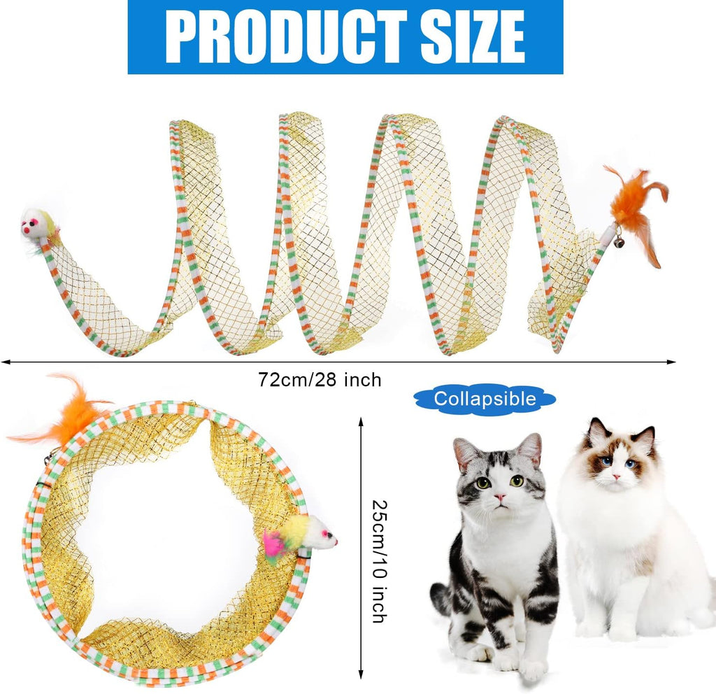 2pcs, Folded Cat Tunnel Spring, 10in Large Portable Cat Toy Spiral Tunnel