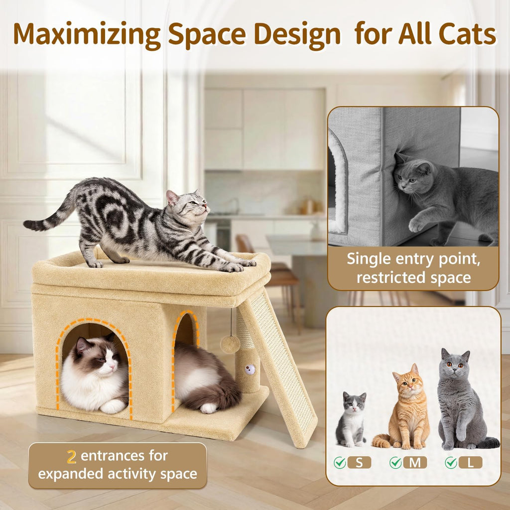 Cat Tree Tower with 15.7x23.6 Perch Bed for Indoor Cats, Beige