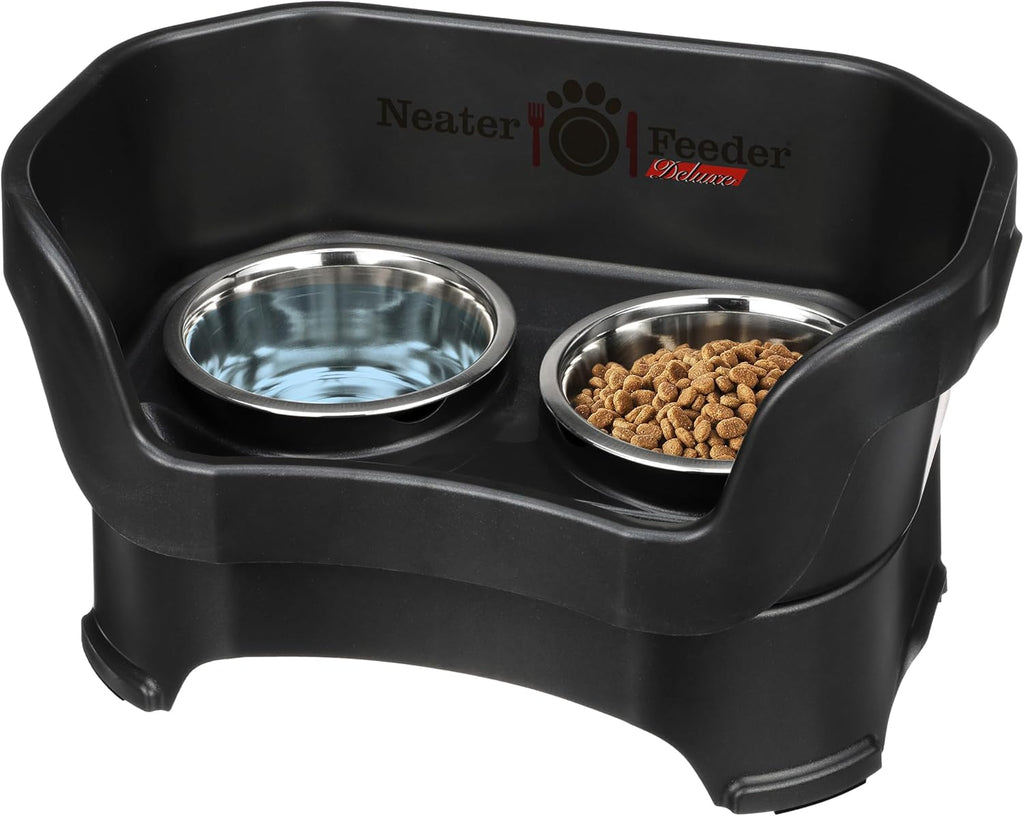 Neater Pet Brands Neater Feeder Deluxe Mess Proof Dog Bowls Elevated for Medium Dogs 19-40 lbs, Made in USA, No Spill Raised Dog Food Bowl Stand Feeding Station, Food and Water Bowl Set, Black 
