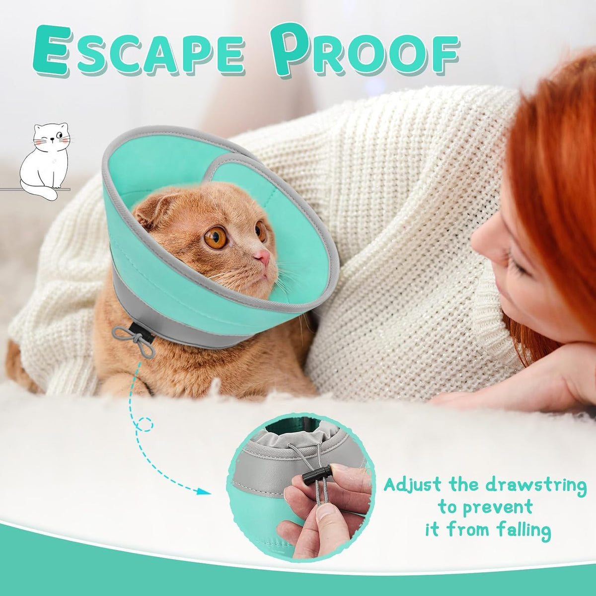 Cat Cone Collar Soft to Stop Licking, Adjustable, Foldable Lightweight Kitten Cones After Surgery Recovery for Cats & Kittens, Cat Cone Alternative, Easy Eating (Solid Green, S)