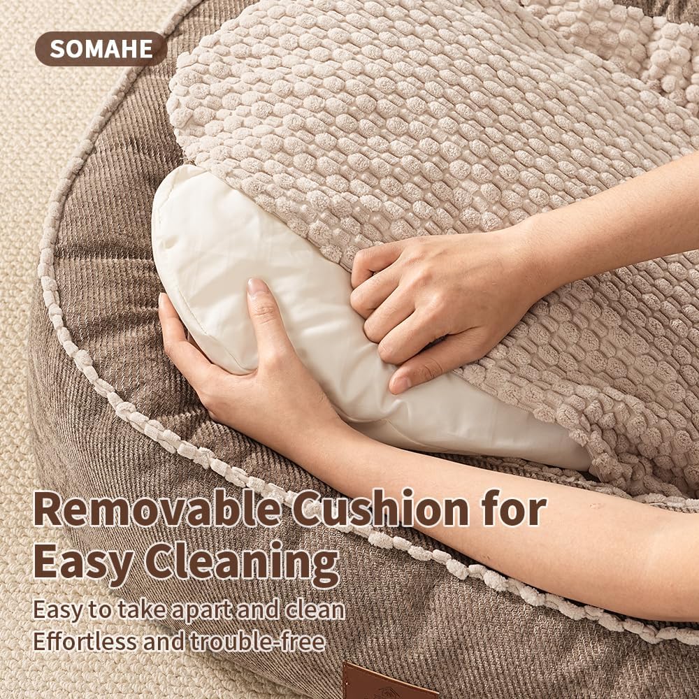 SOMAHE Calming Oval Bolster Dog Bed, Washable Cover, Large 35x28x8 Coffee