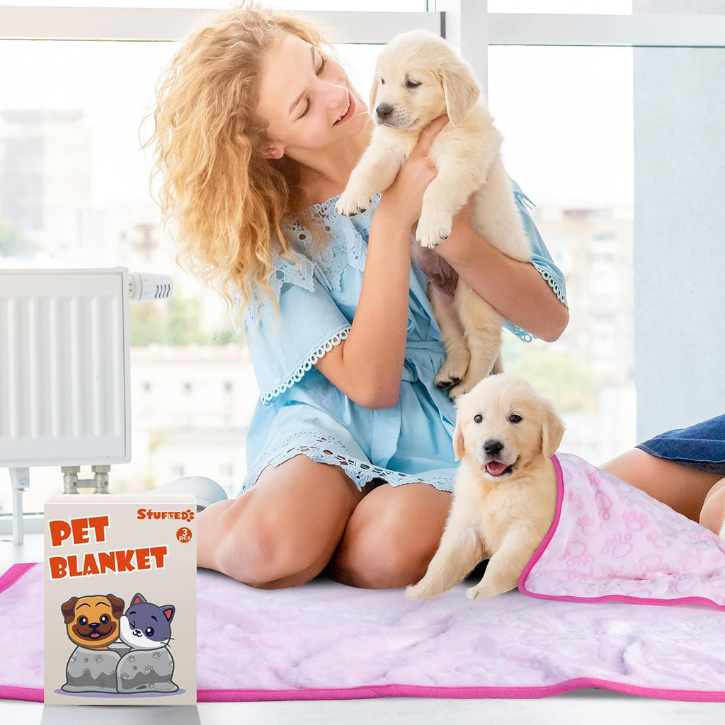 Stuffed Premium Soft Dog Couch Blanket, with Flannel Cute Paw Print, 30 * 70 inches, Cat Blanket Puppy Supplies Dog Products Stuff Essentials, Pink